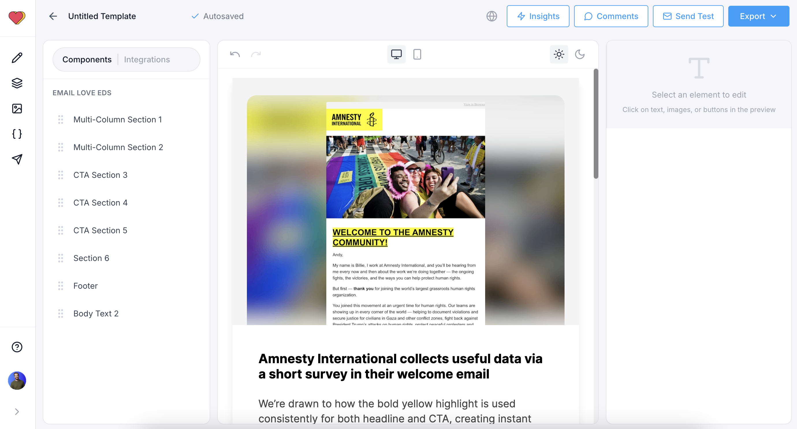 Composa email builder - drag and drop components synced from Figma