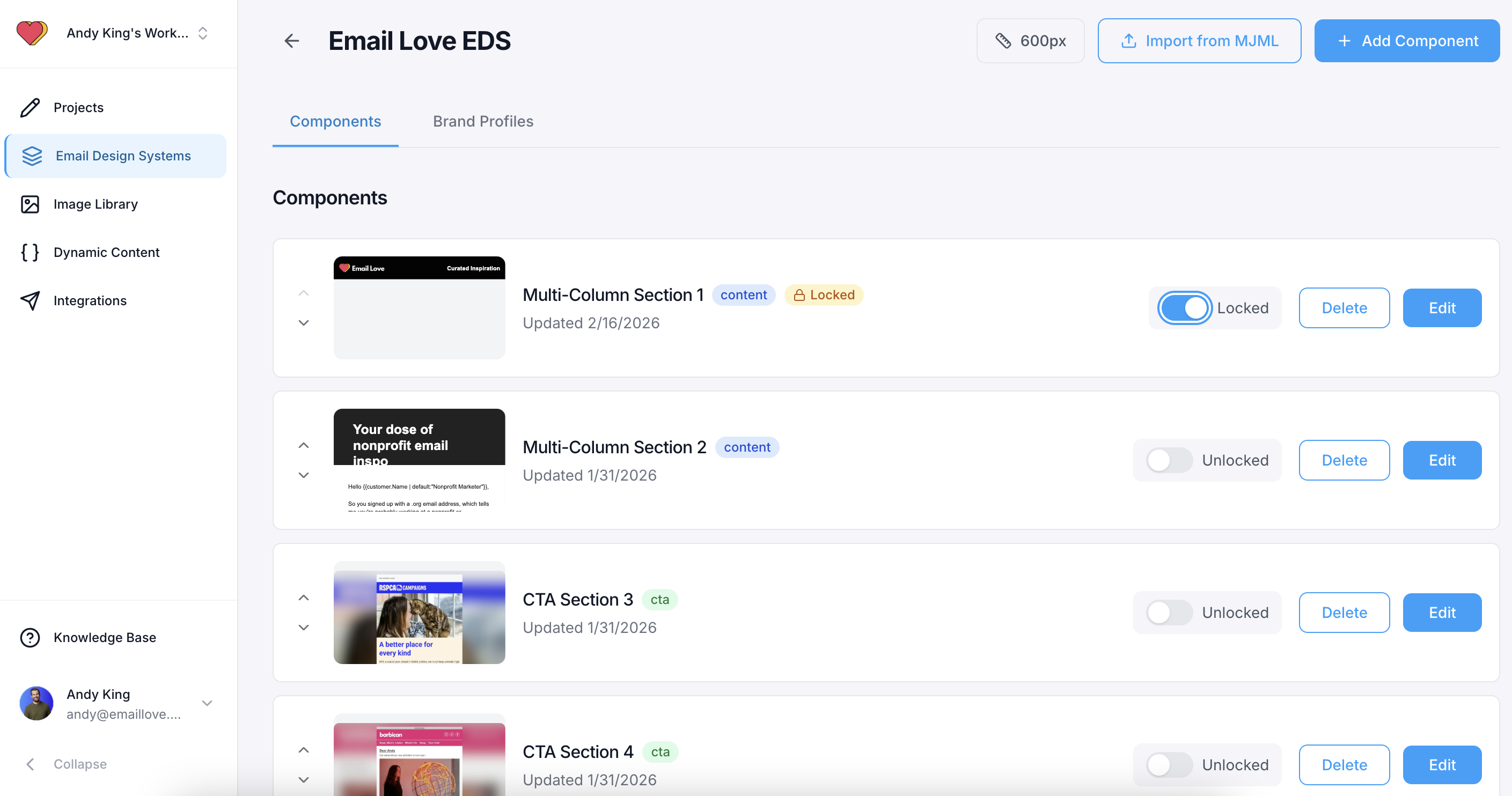 Composa email editor - design system components synced from Figma